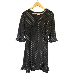 Loft Black Polka Dot Wrap Dress with Built-In Shorts